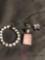 4- Sterling Rose Quartz pendant-pearl bracelet-amethyst earrings