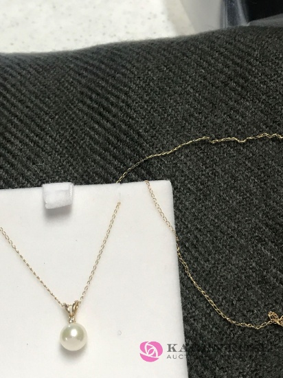 14 kt gold w/ pearl & diamond necklace