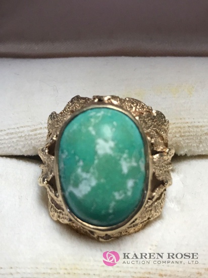 14kt gold pale green turquoise ring