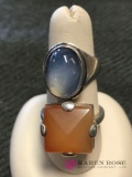 2- Sterling Rings Carnelian and moonstone