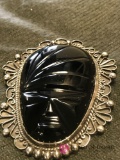 Mexican Sterling Onyx Face Pin