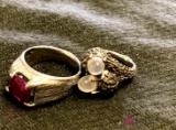 2- sterling rings one with synthetic Ruby /moonstone