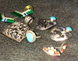 Sterling lot 3-pr ear rings - turquoise ring -Designer pendant