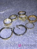 7- Sterling pieces 6- rings and 1 or. Ear rings CZ mixed lot