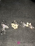 3- sterling and cultured pearl pins 1950