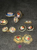 Assorted Mosaic pins-rings and ear rings