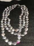 Pearls & Silver coin 3- strand necklace