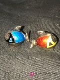 2- sterling enamel fish salt/ pepper