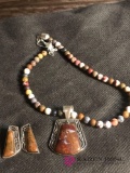 Sterling Jasper/Agates Necklace/pendant/ ear rings