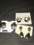 3- prs Sterling onyx earrings