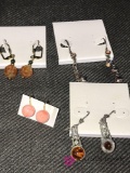 4- pairs some sterling earrings carnellan-Amber-Amythest-Coral