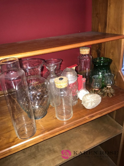 Assorted vases and candleholder