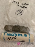 12 silver Nichols, roll of 1971D uncirculated Nichols