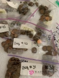 Wheat pennies, divided into 13 bags
