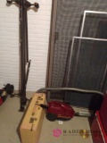 Eureka vacuum, suitcase, and bed frame