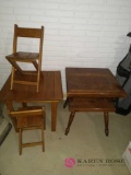 Childrens wood table and two chairs and lamp table