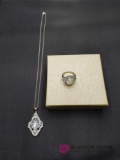 Diamond Simulant and Moonstone Ring and Necklace
