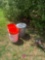 5 gallon buckets and 10 gallon garbage can with lid