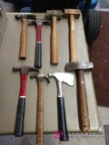 Lot of eight hammers including brass hammers