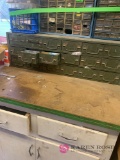 Garage metal storage unit with drawers contents include nails bolts Staples and miscellaneous
