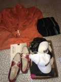 Pair of large coveralls/size 7 shoes-box of hats