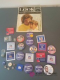 Political Buttons and JFK Look Magazine