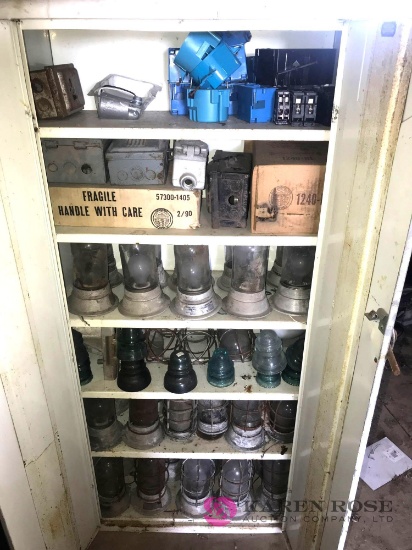 Metal white cabinet with contents