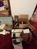 Miscellaneous lot including Pepsi Bank, ice skates, sewing machine, purses, and more BR1