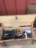 Wooden box with radio speakers