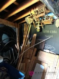 Miscellaneous lot in garage including children?s would cheers, plastic line for gas or water ,wood,