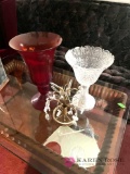 Large red vase and clear glass one