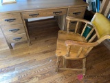 Large ranch oak desk and chair