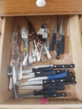 K - Drawer of Assorted Silverware and Knives