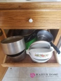 K - Shelf of Corelle, Pots and Pans