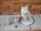 Two concrete cat lawn ornaments