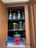 Kitchen cabinet contents jars and storage dishes