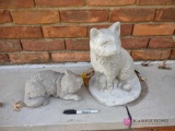 Two concrete cat lawn ornaments