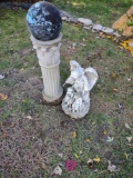 Concrete pedestal and plastic lawn ornament