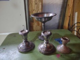 3 Sterling candle stick holders and pedistal bowl pieces