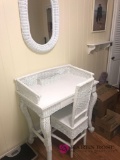 White wicker desk/ chair/ mirror