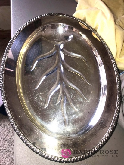 16 in Avon WM Rogers Silver Plate footed meat Carving serving platter