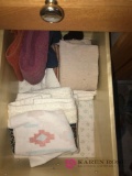 Bathroom items towel/ picture/ Longaberger basket/artificial trees