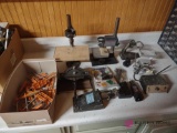 misc. lot including Dremel mini mite, Dremel model drill press, and other accessories. BS