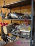 metal shelf unit with contents. BS