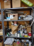 metal shelf unit with contents. BS