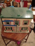 21 inch metal vintage dollhouse with furnishings. BS