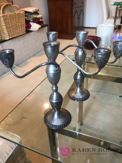 pair sterling Candleabra 3- arm tapered handles