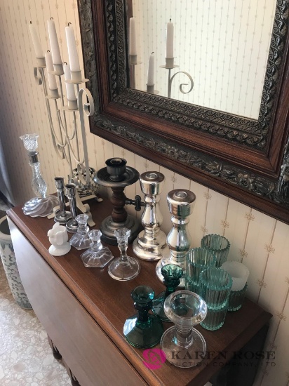 assorted candle stick holders/ decorative pieces