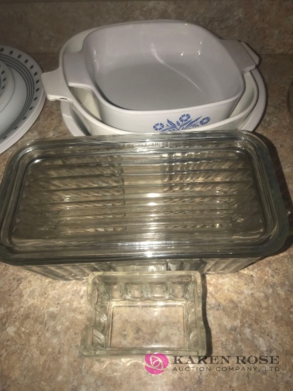 3- Corningware dishes-refrigerator dish-glass sugar holder