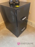 Upstairs black two drawer file cabinet with key